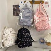 Korean Bow Chic Flower Print Backpack High-capacity Sweet Kawaii Schoolbags Casual Preppy Y2k Students Backpacks